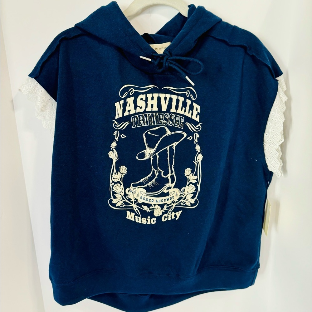 Nashville Music City Junior Hoodie - Blue and Cream